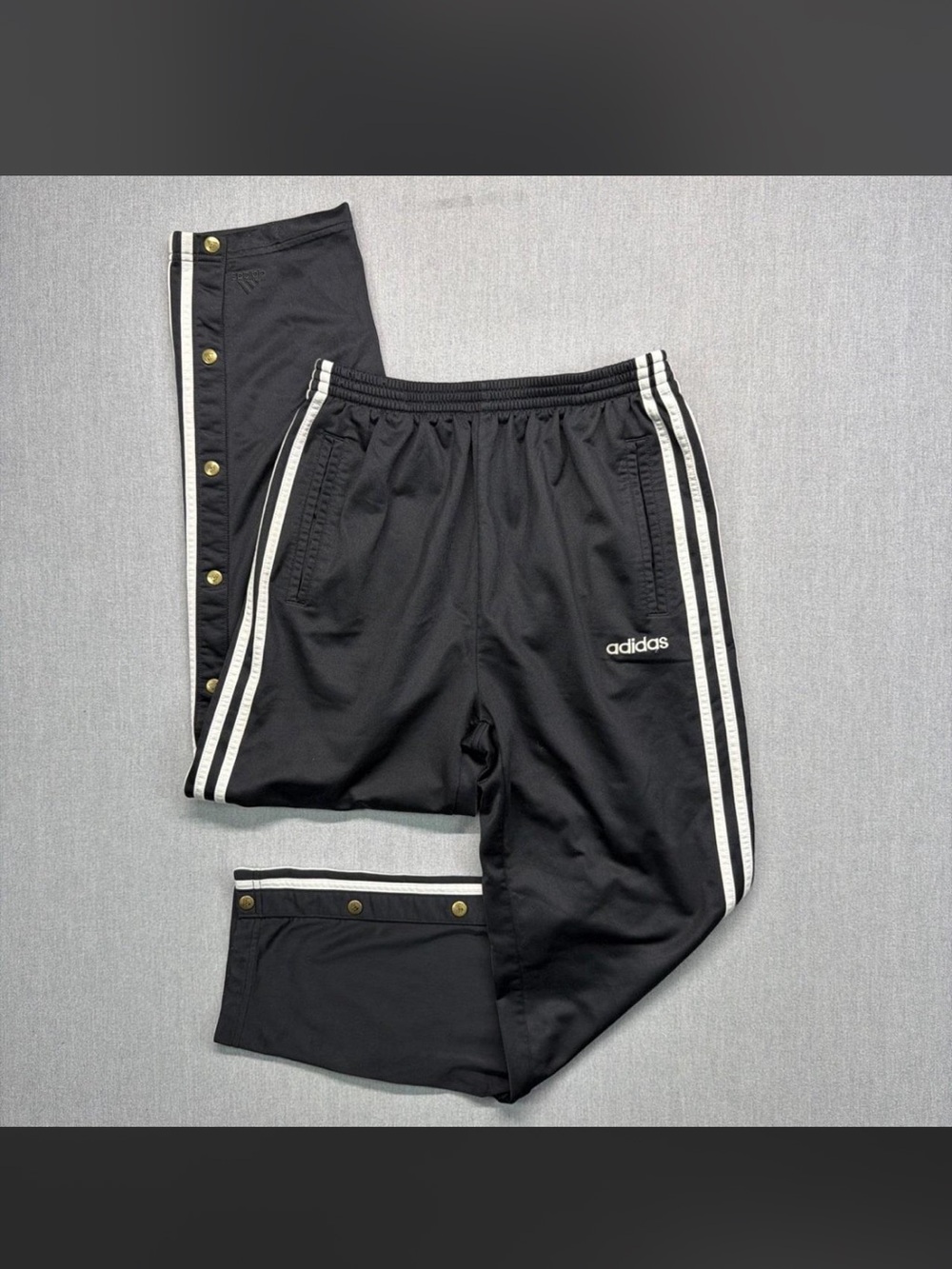 adidas Black Jogger Pants with White Side Stripes and buttons